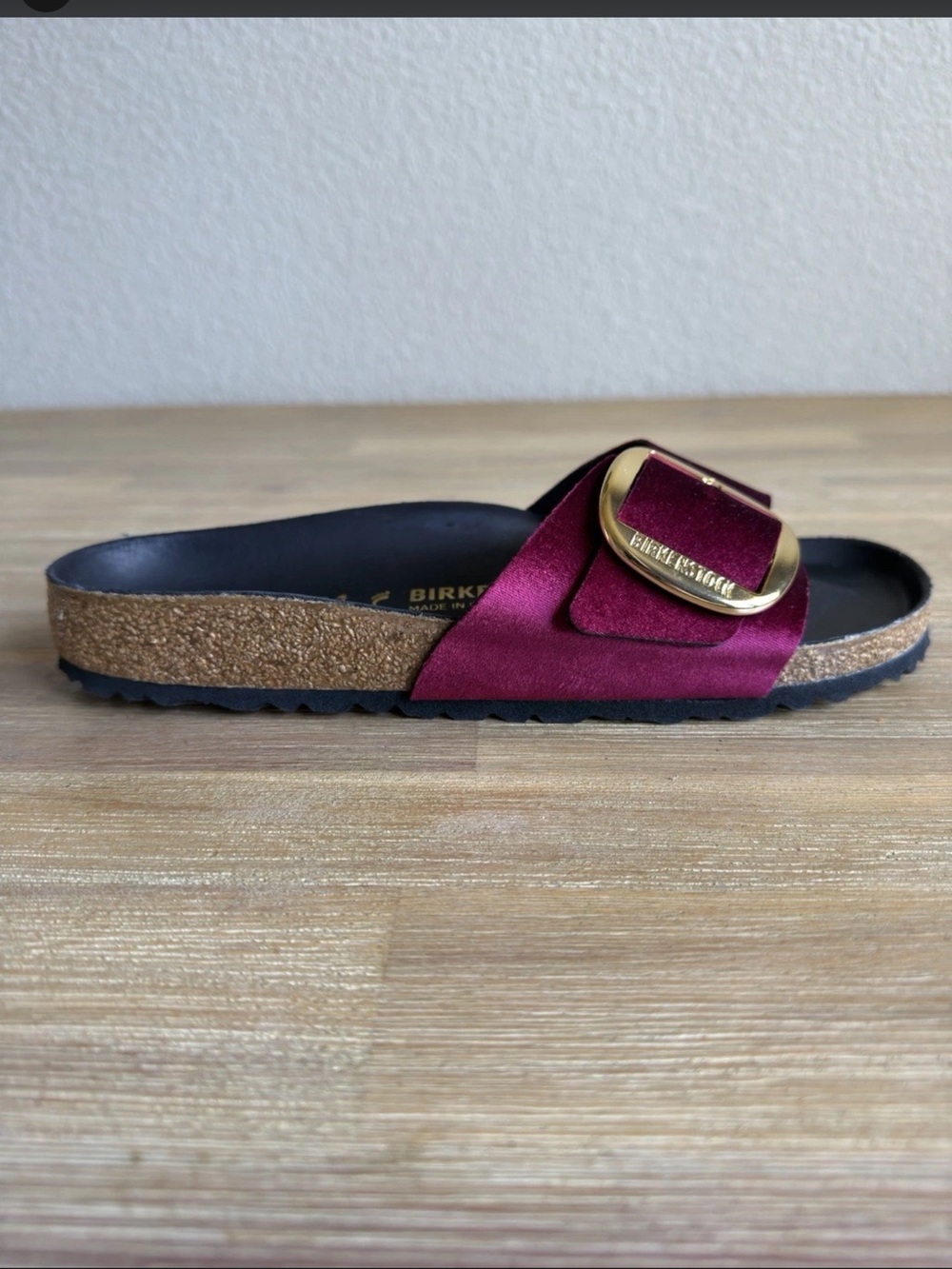Birkenstock Madrid Big Buckle Sandals Leather Maroon Velvet Womens EU 41 US 10 - Picture 4 of 12